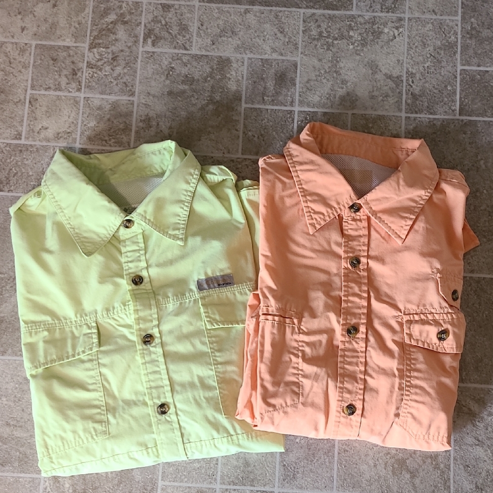 Columbia Mens Green Orange Button Down Shirts PFG Omnishade sz M Fishing -READ